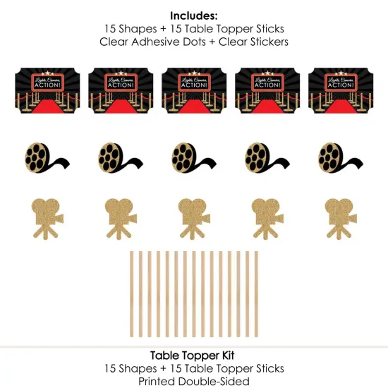 Big Dot of Happiness Red Carpet - Movie Night Party Centerpiece Sticks - Table Toppers - Set of 15 {7}