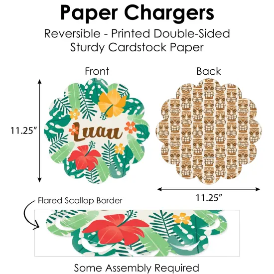 Big Dot of Happiness Tropical Luau - Hawaiian Beach Party Paper Charger and Table Decorations - Chargerific Kit - Place Setting for 8 {6}