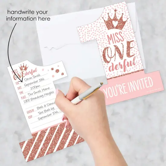 Big Dot of Happiness 1st Birthday Little Miss Onederful - Shaped Fill-In Invites - First Birthday Party Invitation Cards with Envelopes - Set of 12 {3}