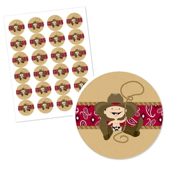 Big Dot of Happiness Little Cowboy - Western Baby Shower or Birthday Party Circle Sticker Labels - 24 Count {3}
