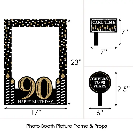 Big Dot of Happiness Adult 90th Birthday - Gold - Birthday Party Selfie Photo Booth Picture Frame & Props - Printed on Sturdy Material {6}
