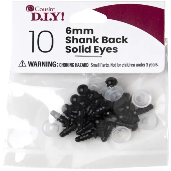 CousinDIY Shank Back Solid Eyes 6mm 10/Pkg-Black {1}