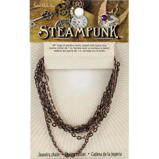 Solid Oak Steampunk Metal Chain 39"-Antique Copper Tiny Oval #20 {1}