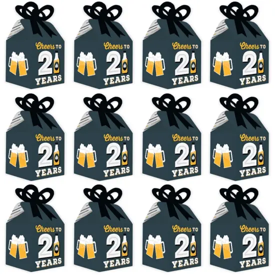 Big Dot of Happiness Cheers and Beers to 21 Years - Square Favor Gift Boxes - 21st Birthday Party Bow Boxes - Set of 12 {6}