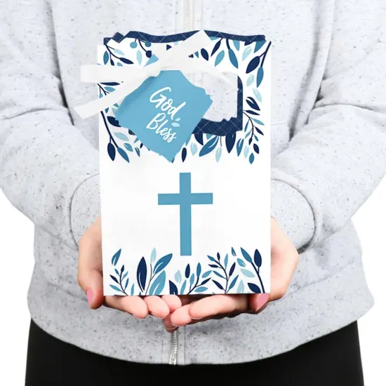 Big Dot of Happiness Blue Elegant Cross - Boy Religious Party Favor Boxes - Set of 12 {6}