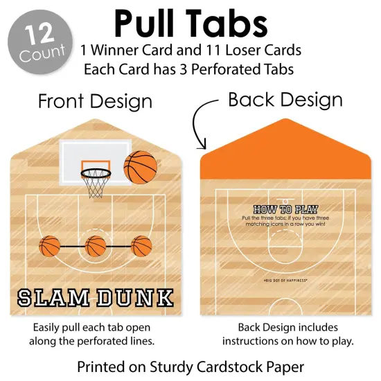 Big Dot of Happiness Nothin' But Net - Basketball - Baby Shower or Birthday Party Game Pickle Cards - Pull Tabs 3-in-a-Row - Set of 12 {6}