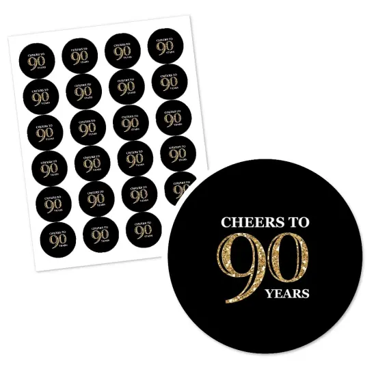 Big Dot of Happiness Adult 90th Birthday - Gold - Birthday Party Circle Sticker Labels - 24 Count {3}