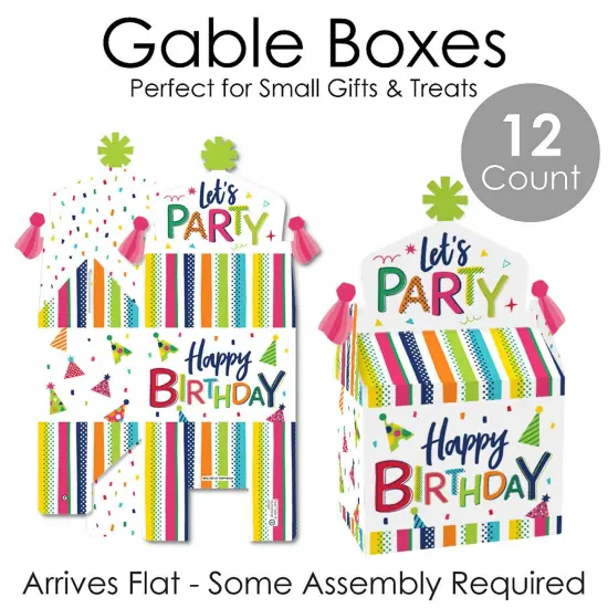 Big Dot of Happiness Cheerful Happy Birthday - Treat Box Party Favors - Colorful Birthday Party Goodie Gable Boxes - Set of 12 {7}