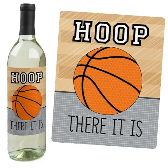 Big Dot of Happiness Nothin' but Net - Basketball - Baby Shower or Birthday Party Decorations for Women & Men - Wine Bottle Label Stickers - Set of 4 {6}