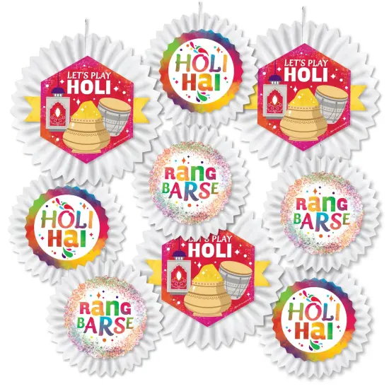 Big Dot of Happiness Holi Hai - Hanging Festival of Colors Party Tissue Decoration Kit - Paper Fans - Set of 9 {3}
