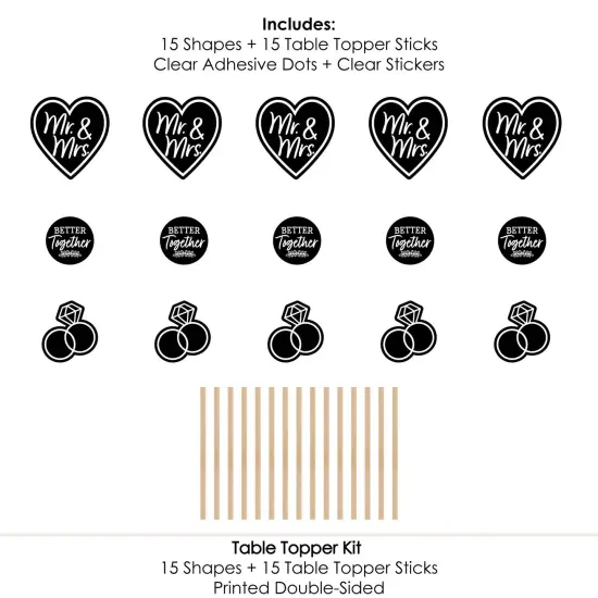 Big Dot of Happiness Mr. and Mrs. - Black and White Wedding or Bridal Shower Centerpiece Sticks - Table Toppers - Set of 15 {7}