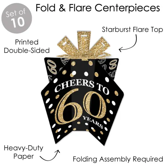 Big Dot of Happiness Adult 60th Birthday - Gold - Table Decorations - Birthday Party Fold and Flare Centerpieces - 10 Count {4}