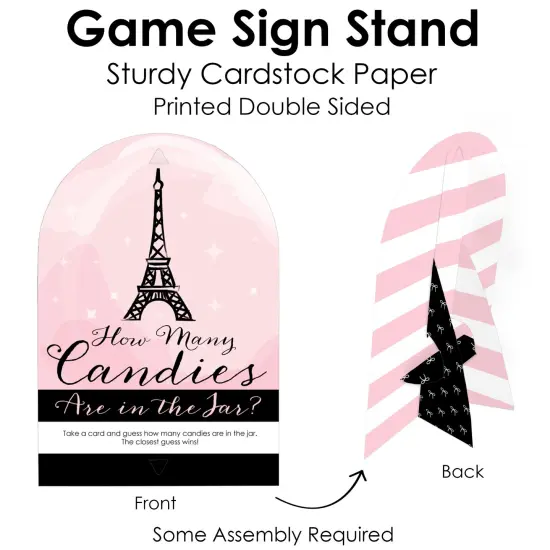 Big Dot of Happiness Paris, Ooh La La - How Many Candies Paris Themed Baby Shower or Birthday Party Game - 1 Stand and 40 Cards - Candy Guessing Game {6}