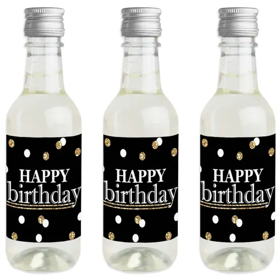 Big Dot of Happiness Adult Happy Birthday - Gold - Mini Wine & Champagne Bottle Label Stickers - Birthday Party Favor Gift for Women & Men - Set of 16 {1}