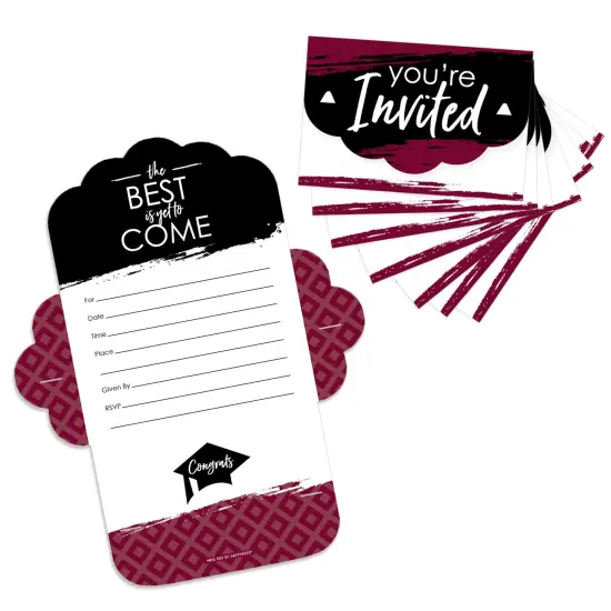 Big Dot of Happiness Maroon Grad - Best is Yet to Come - Fill-In Cards - Burgundy Graduation Party Fold and Send Invitations - Set of 8 {1}