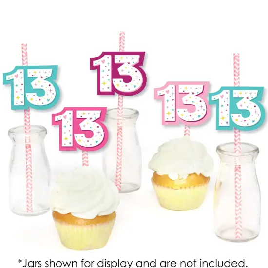 Big Dot of Happiness Girl 13th Birthday - Paper Straw Decor - Official Teenager Birthday Party Striped Decorative Straws - Set of 24 {6}