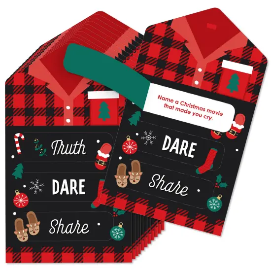 Big Dot of Happiness Christmas Pajamas - Holiday Plaid PJ Party Game Pickle Cards - Truth, Dare, Share Pull Tabs - Set of 12 {1}