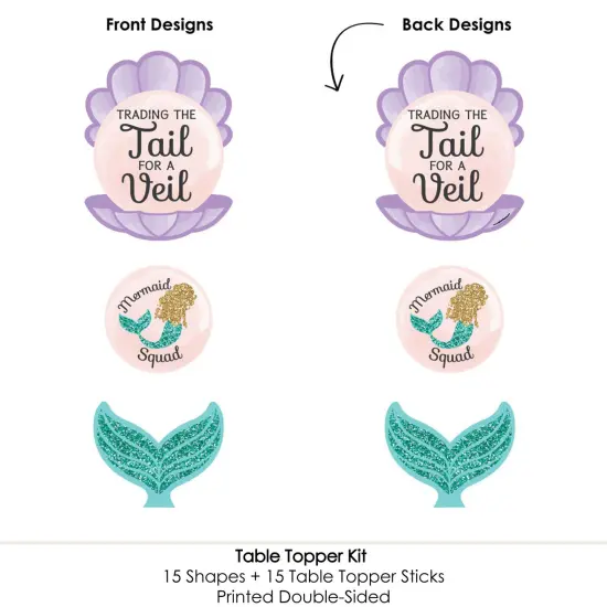 Big Dot of Happiness Trading The Tail for A Veil - Mermaid Bachelorette or Bridal Shower Centerpiece Sticks - Table Toppers - Set of 15 {6}