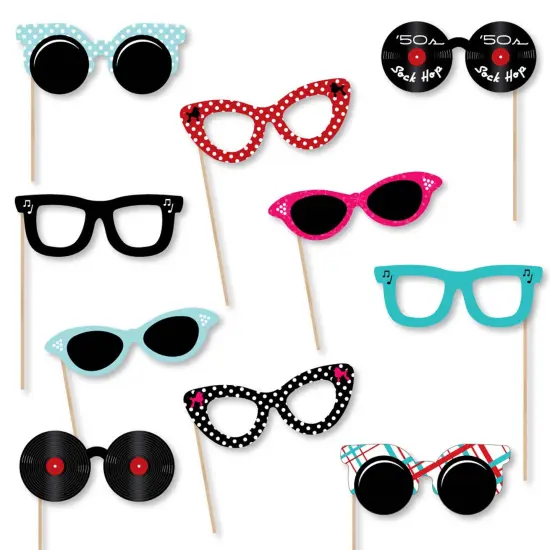Big Dot of Happiness 50's Sock Hop Glasses - Paper Card Stock 1950s Rock N Roll Party Photo Booth Props Kit - 10 Count {1}