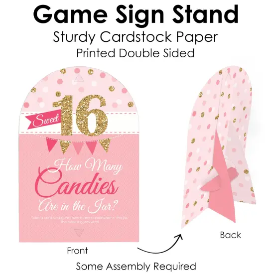 Big Dot of Happiness Sweet 16 - How Many Candies 16th Birthday Party Game - 1 Stand and 40 Cards - Candy Guessing Game {6}