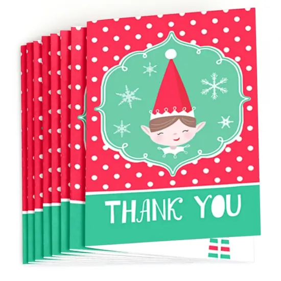 Big Dot of Happiness Elf Squad - Kids Elf Christmas and Birthday Party Thank You Cards (8 Count) {3}