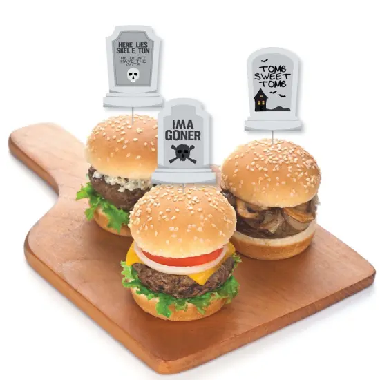 Big Dot of Happiness Graveyard Tombstones - Dessert Cupcake Toppers - Halloween Party Clear Treat Picks - Set of 24 {4}