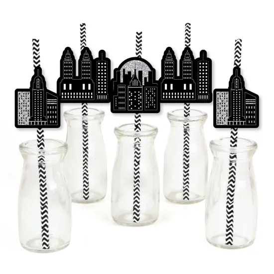 Big Dot of Happiness Nighttime City Skyline - Paper Straw Decor - New York Party Striped Decorative Straws - Set of 24 {1}