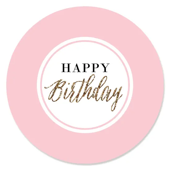 Big Dot of Happiness Chic Happy Birthday - Pink and Gold - Birthday Party Circle Sticker Labels - 24 Count {1}