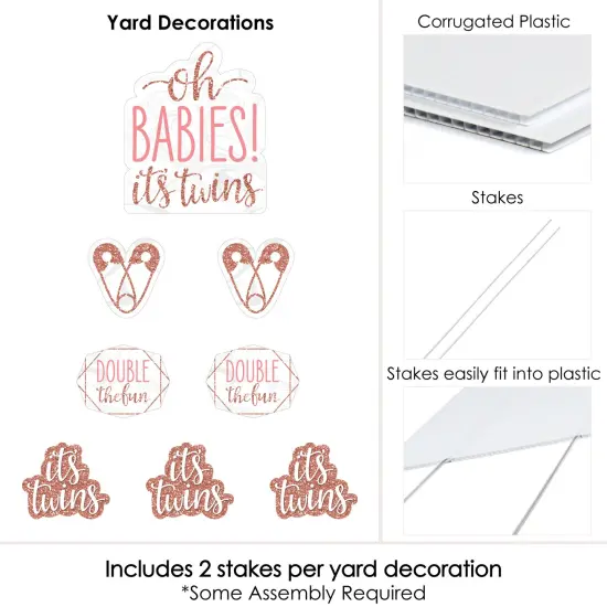 Big Dot of Happiness It's Twin Girls - Yard Sign and Outdoor Lawn Decorations - Pink and Rose Gold Twins Baby Shower Yard Signs - Set of 8 {6}