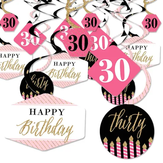 Big Dot of Happiness Chic 30th Birthday - Pink, Black and Gold - Birthday Party Hanging Decor - Party Decoration Swirls - Set of 40 {1}