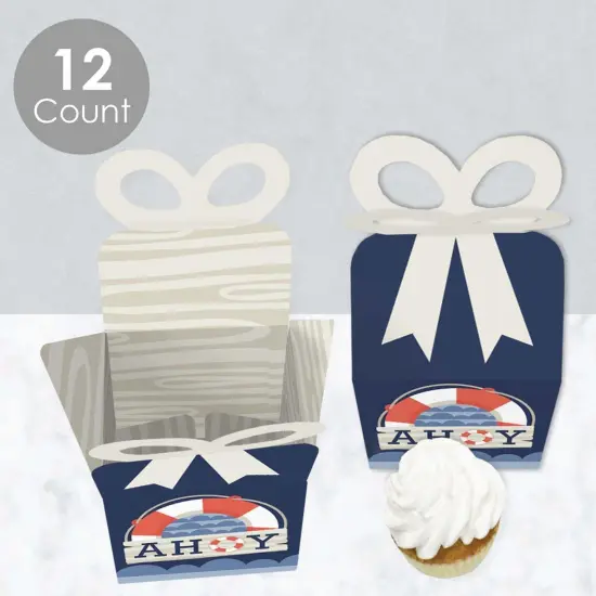 Big Dot of Happiness Ahoy - Nautical - Square Favor Gift Boxes - Baby Shower or Birthday Party Bow Boxes - Set of 12 {4}