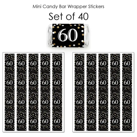 Big Dot of Happiness Adult 60th Birthday - Gold - Mini Candy Bar Wrapper Stickers - Birthday Party Small Favors - 40 Count {4}