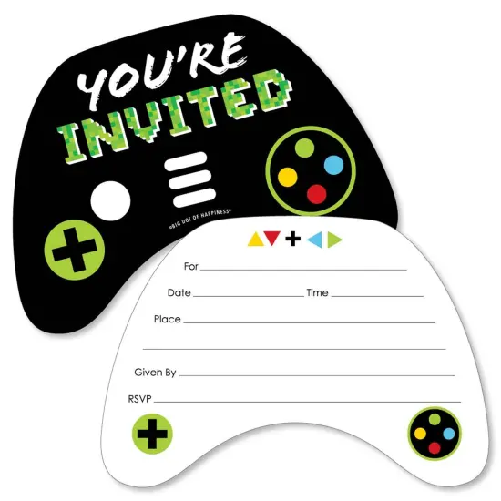 Big Dot of Happiness Game Zone - Shaped Fill-in Invitations - Pixel Video Game Party or Birthday Party Invitation Cards with Envelopes - Set of 12 {1}