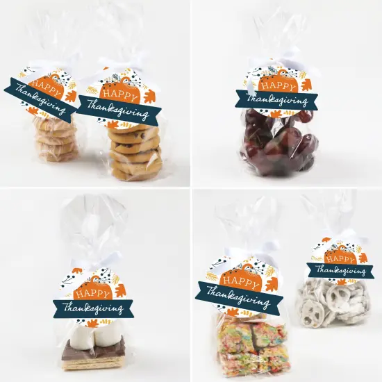 Big Dot of Happiness Happy Thanksgiving - Fall Harvest Party Clear Goodie Favor Bags - Treat Bags With Tags - Set of 12 {6}