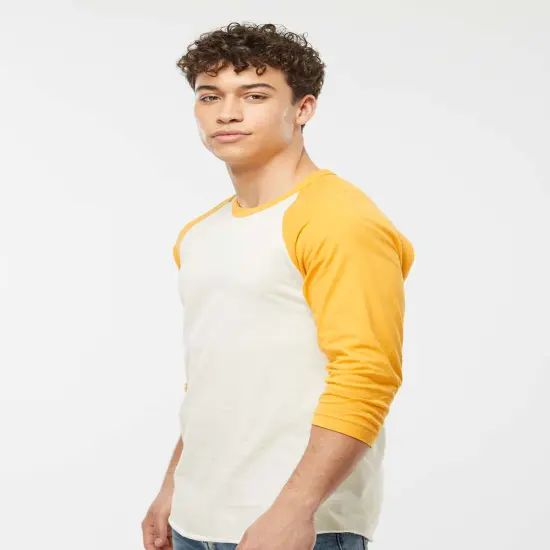 Tultex&reg; Fine Jersey Raglan Crewneck Three-Quarter Sleeve T-Shirt Vin Whi/Mel Yellow {6}