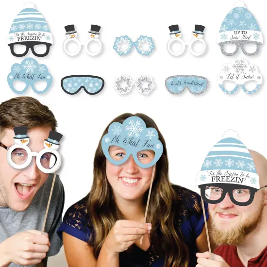 Big Dot of Happiness Winter Wonderland Glasses and Headpieces - Paper Cardstock Snowflake Holiday Party & Winter Wedding Photo Booth Props Kit - 10 Ct {3}