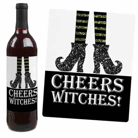 Big Dot of Happiness Spooktacular - Eat, Drink and Be Scary Halloween Party Decorations for Women and Men - Wine Bottle Label Stickers - Set of 4 {4}