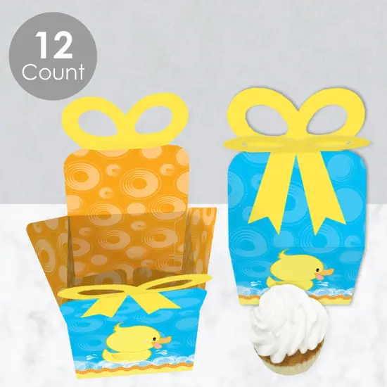 Big Dot of Happiness Ducky Duck - Square Favor Gift Boxes - Baby Shower or Birthday Party Bow Boxes - Set of 12 {4}
