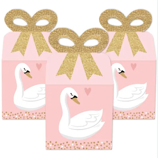 Big Dot of Happiness Swan Soiree - Square Favor Gift Boxes - White Swan Baby Shower or Birthday Party Bow Boxes - Set of 12 {3}