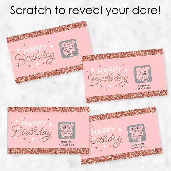 Big Dot of Happiness Pink Rose Gold Birthday - Happy Birthday Party Game Scratch Off Dare Cards - 22 Count {4}