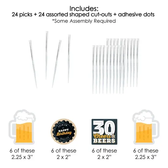 Big Dot of Happiness Cheers and Beers to 30 Years - Dessert Cupcake Toppers - 30th Birthday Party Clear Treat Picks - Set of 24 {7}