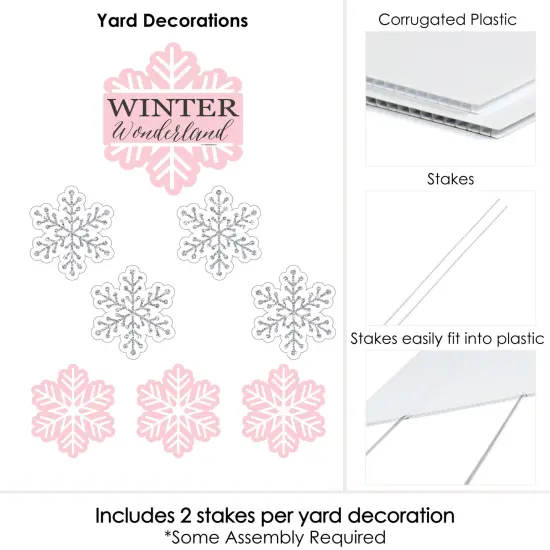 Big Dot of Happiness Pink Winter Wonderland - Yard Sign and Outdoor Lawn Decor - Holiday Snowflake Birthday Party or Baby Shower Yard Signs - Set of 8 {6}