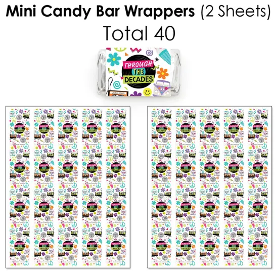 Big Dot of Happiness Through the Decades Mini Candy Bar Wrappers, Round Candy Stickers and Circle Stickers - Party Candy Favor Sticker Kit 304 Pieces {4}