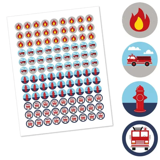 Big Dot of Happiness Fired Up Fire Truck - Firefighter Firetruck Party Round Candy Sticker Favors - Labels Fits Chocolate Candy (1 sheet of 108) {3}