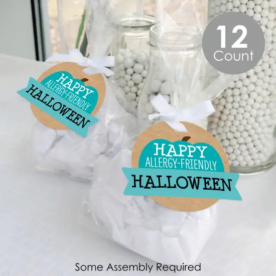 Big Dot of Happiness Teal Pumpkin - Halloween Allergy Friendly Trick or Trinket Clear Goodie Favor Bags - Treat Bags With Tags - Set of 12 {3}