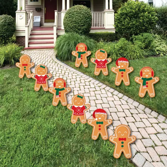 Big Dot of Happiness Gingerbread Christmas - Lawn Decorations - Outdoor Gingerbread Man Holiday Party Yard Decorations - 10 Piece {1}