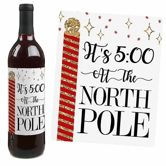 Big Dot of Happiness Red and Gold Friendsmas - Friends Christmas Party Decorations for Women and Men - Wine Bottle Label Stickers - Set of 4 {7}