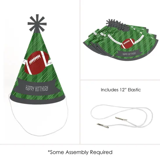 Big Dot of Happiness End Zone - Football - Cone Happy Birthday Party Hats for Kids and Adults - Set of 8 (Standard Size) {6}