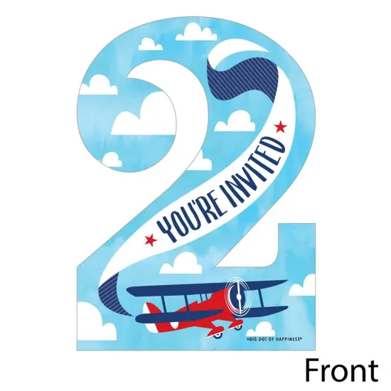 Big Dot of Happiness 2nd Birthday Taking Flight - Airplane - Shaped Fill-in Invites - 2nd Birthday Party Invitation Cards with Envelopes - Set of 12 {3}