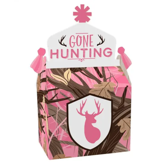 Big Dot of Happiness Pink Gone Hunting - Treat Box Party Favors - Deer Hunting Girl Camo Baby Shower or Birthday Party Goodie Gable Boxes - Set of 12 {1}